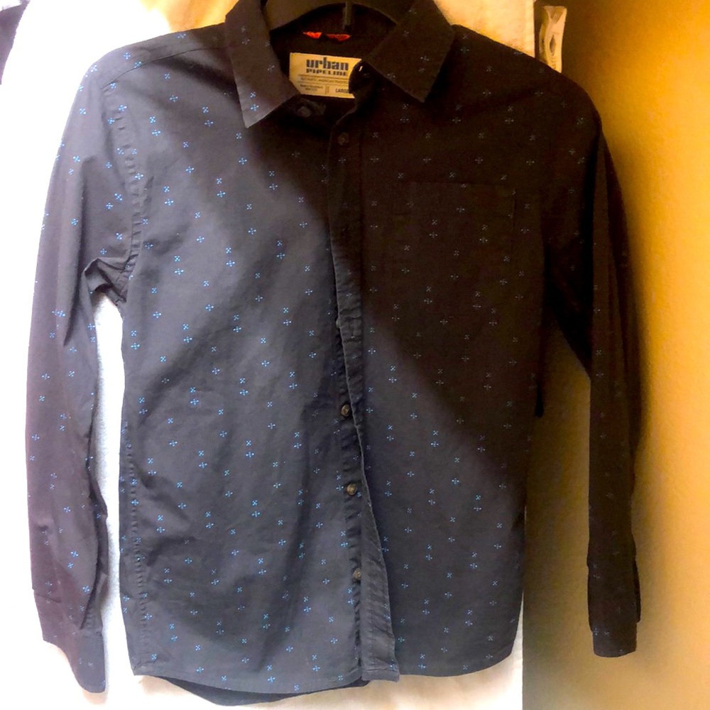 Charcoal grey with button down long sleeve boy Urban Pipeline shirt